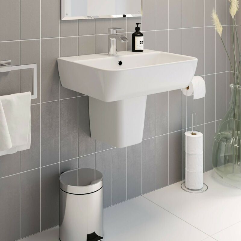 Modern Bathroom Provence Semi Pedestal 550mm 1 Tap Hole Sink White Gloss