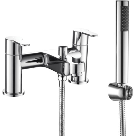 Modern Bathroom Round Deck Mounted Bath Shower Mixer Tap with Kit - Chrome