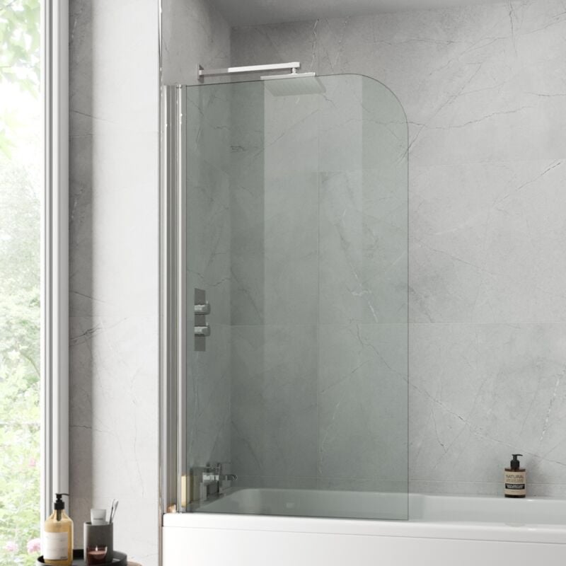 Modern Bathroom Shower Screen Curved Chrome 800mm Reversible 4mm Safety Glass