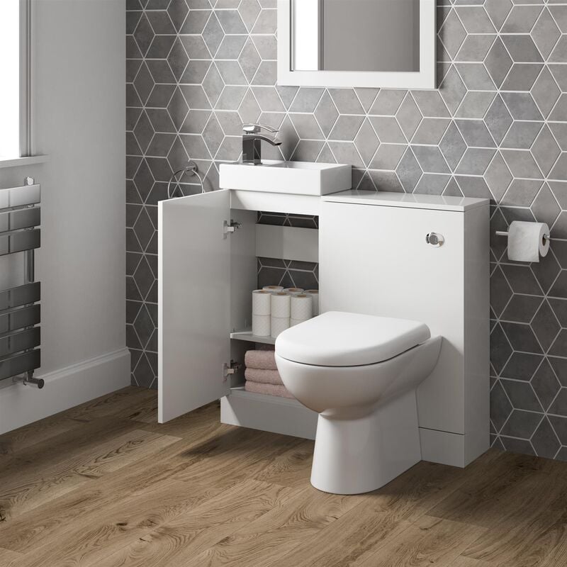 Modern Bathroom Toilet Basin Sink Vanity Unit 900mm White