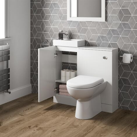 Modern Bathroom Toilet & Basin Sink Vanity Unit 900mm White