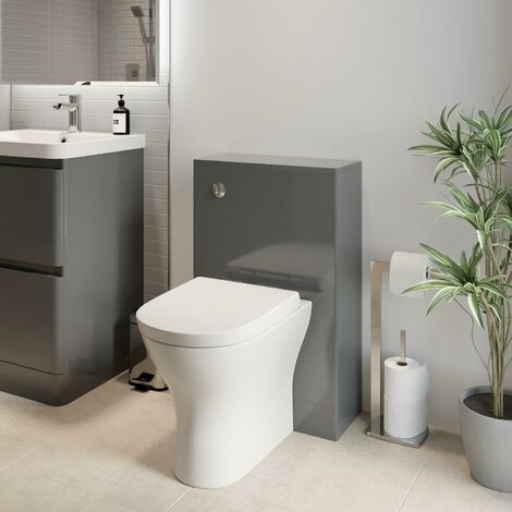 Modern Bathroom Toilet Unit Concealed Cistern 500mm WC BTW Soft Close Seat Grey