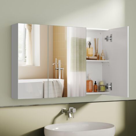 Modern Bathroom Wall Cabinet with 3 Mirrors Adjustable Shelves Sturdy Chipboard Easy Assembly