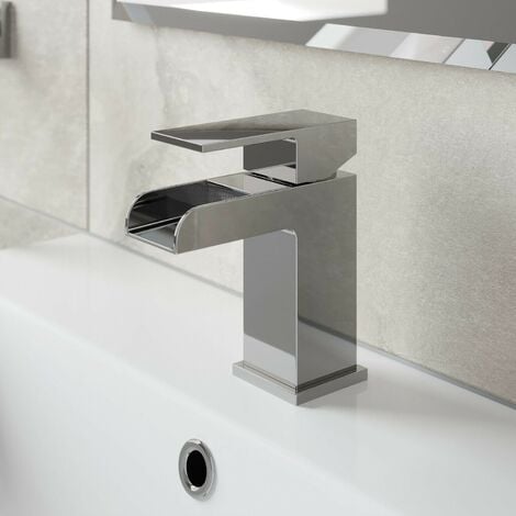 Modern Bathroom Waterfall Mono Basin Sink Mixer Tap Single Lever - Silver