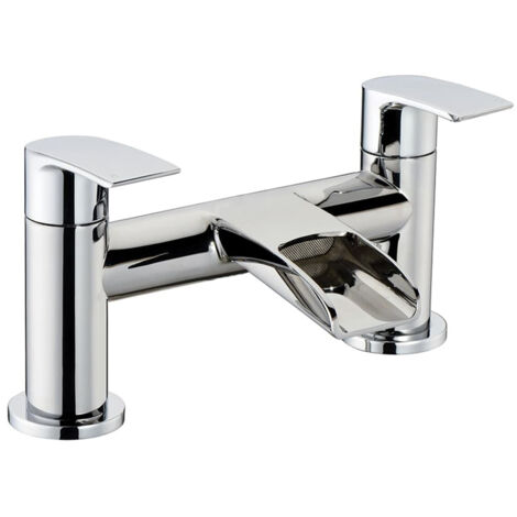 Modern Bathroom Waterfall Spout Deck Mounted Bath Filler Tap - Chrome