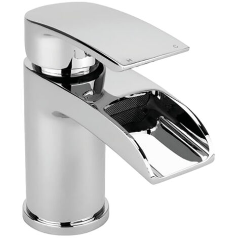 Modern Bathroom Waterfall Spout Mono Basin Mixer Tap - Chrome