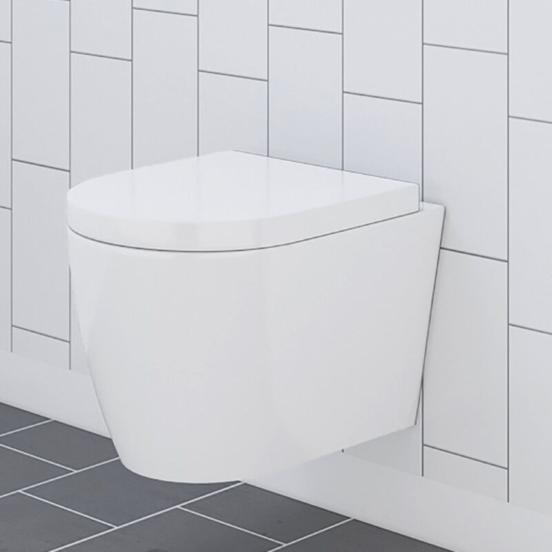 Modern Bathroom WC White Wall Hung Toilet Pan with Soft Close Seat