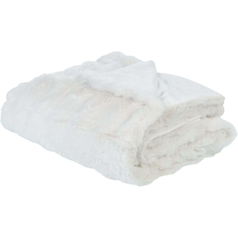 Beliani - Modern Bedding Throw Polyester Faux Rabbit Fur Blanket Shaggy Fuzzy 150 X 200 Cm Bedroom White Salka