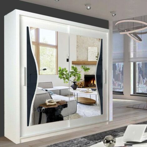 Modern Bedroom Batumi Double Mirror Door Sliding Wardrobe 150cm - White