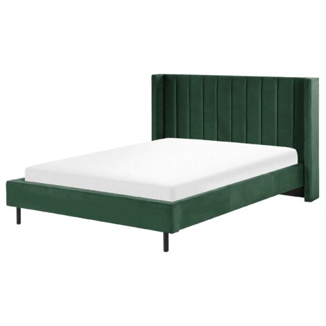 Modern Bedroom Velvet EU King Size Bed Frame 5ft3 Dark Green Slatted Base Villette - Green