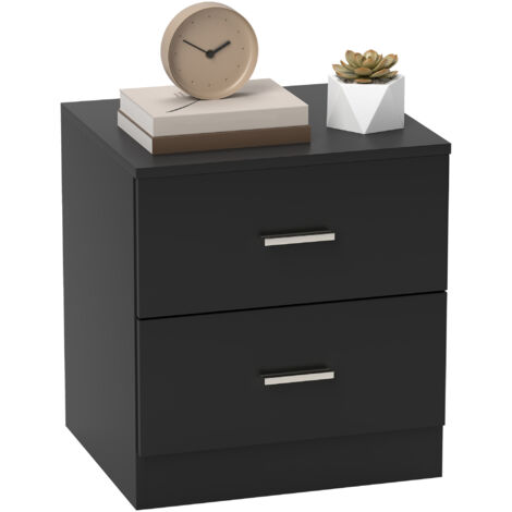 Modern Bedside Table, Beside Cabinet with 2 Drawers, for Bedroom, Living Room, Black