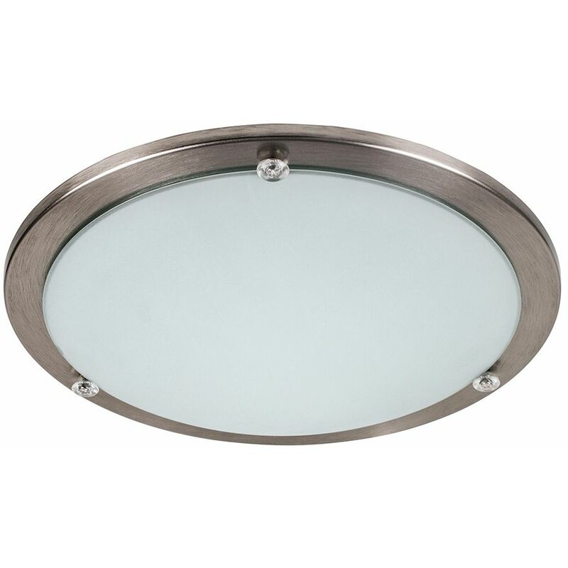 Minisun - Bezel Chrome & Frosted White Glass Flush Round Ceiling Light Fitting - No Bulb