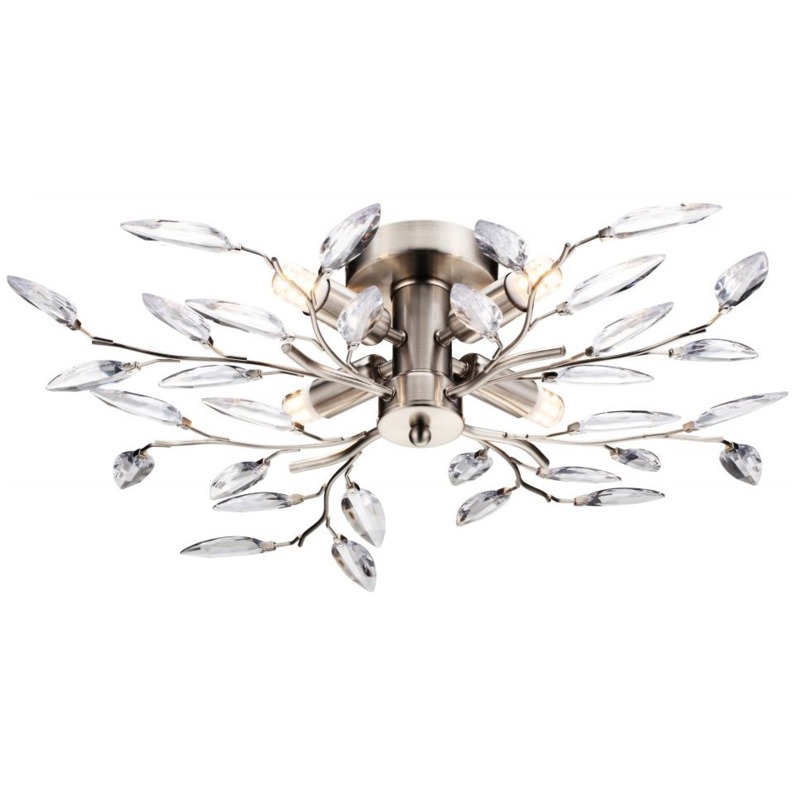 Modern Birch 4 Light Semi Flush Satin Chrome Ceiling Light with Clear Leaves by Happy Homewares