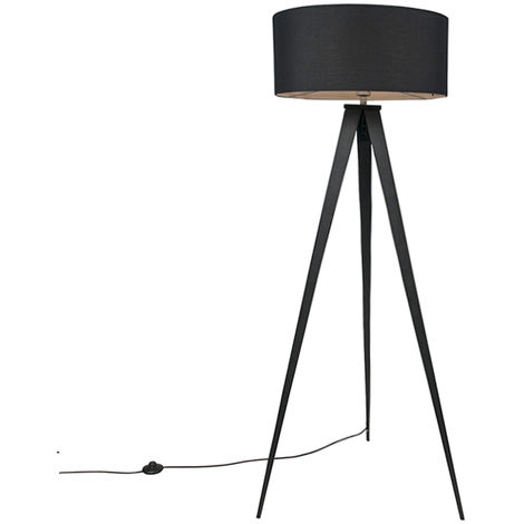 QAZQA Modern black floor lamp with black shade - Ilse