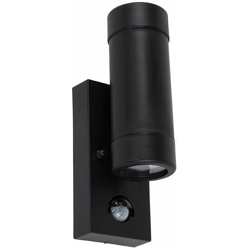 Black IP44 Rated Outdoor Garden Up / Down Wall Light With Pir Motion Sensor - Add LED Bulbs