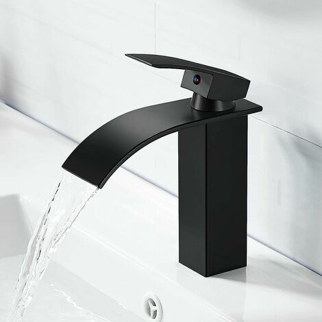 Modern Black Waterfall Basin Faucet, Elegant Design Bathroom Sink Faucet, Brass Bathroom Sink Mixer Tap, Black Waterfall Faucet