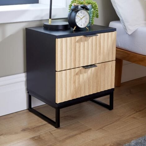 HOME SOURCE Modern Black Wood Bedside Cabinet Drawers Bedroom Table Organiser Furniture
