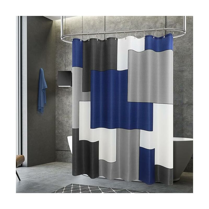 Blue and Gray Modern Shower Curtain 72x72 Grey White Shower Curtains for  Bathroom Decor Black Dark Blue Geometric Shower Curtain with Hooks Waffle