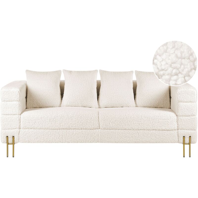 Modern Boucle 3 Seater Sofa Upholstered Couch Metal Legs White Granna