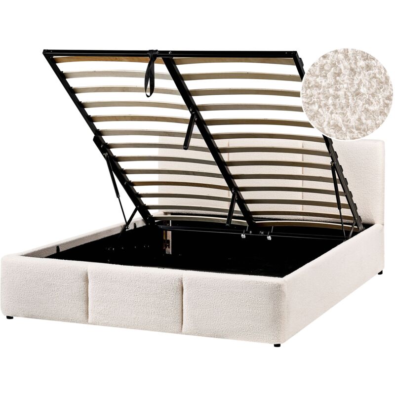 Beliani Ottoman Bed Boucle Bousse 140 X 200 Cm (eu Double) Off-white