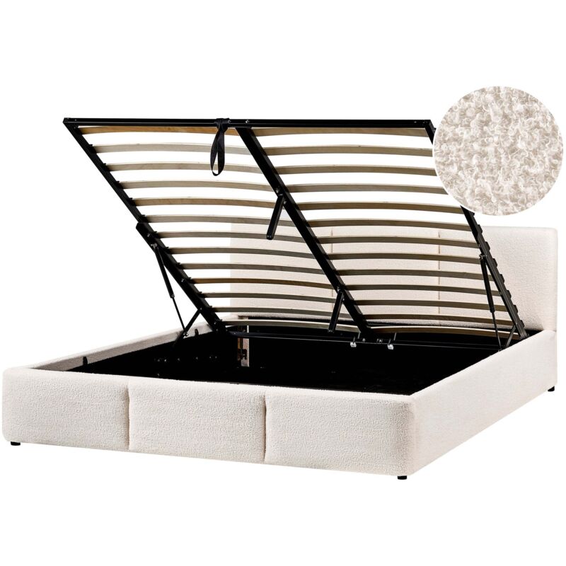 Beliani Ottoman Bed Boucle Bousse 160 X 200 Cm (eu King Size) Off-white