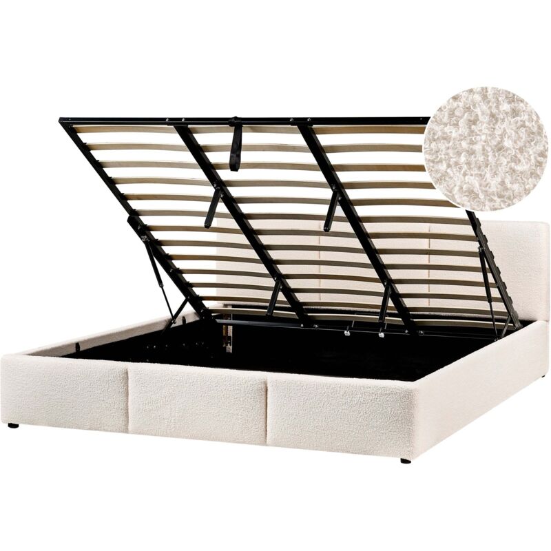 Beliani Ottoman Bed Boucle Bousse 180 X 200 Cm (eu Super King) Off-white