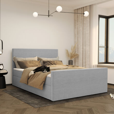 Modern Boxspringbett mit bettkasten und topper VIESTA stoff Poso 140x200 cm Hellgrau