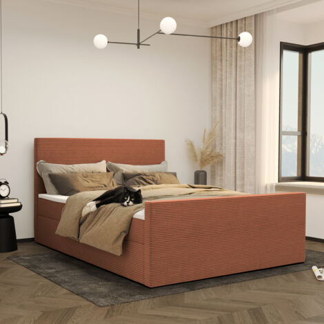 Modern Boxspringbett mit bettkasten und topper VIESTA stoff Poso 160x200 cm Ziegel