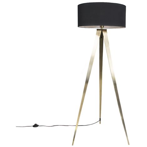 QAZQA Modern brass floor lamp with black shade - Ilse