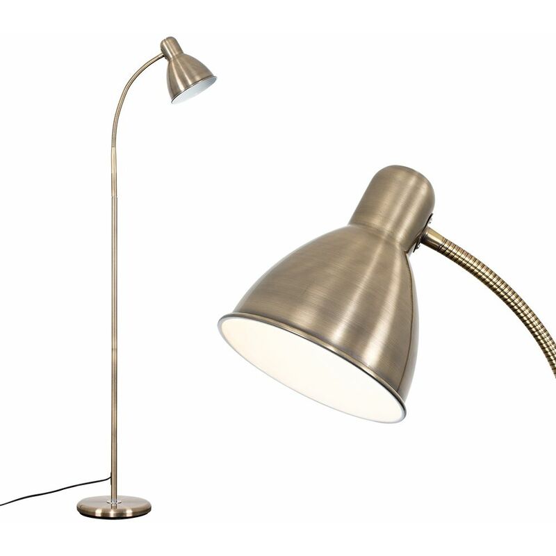 Minisun - Modern Floor Lamp Flexible Adjustable Neck Reading Lounge Lamp - Antique Brass