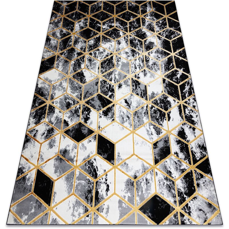 Modern Carpet 3D gloss 409A 82 Cube stylish, glamour, art deco black / gold / grey black 140x190 cm