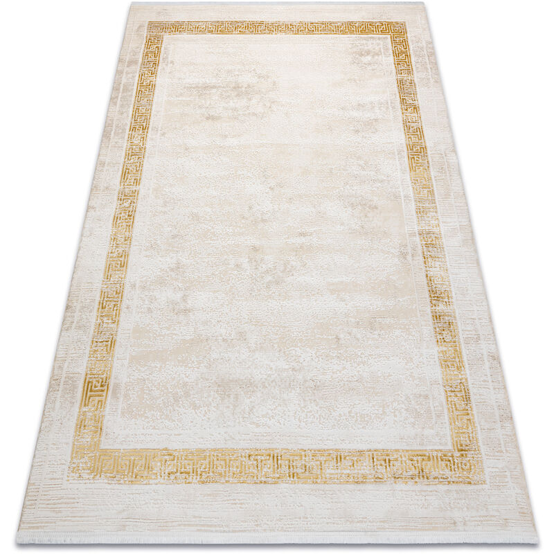 Rugsx - Modern carpet duke 51524 cream / gold - Frame, greek structured, very soft, fringes beige 140x190 cm