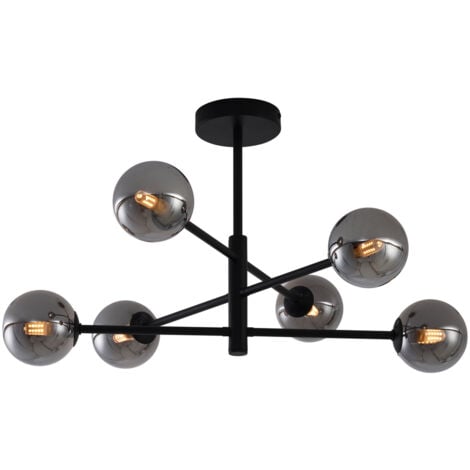 QAZQA Modern Ceiling Lamp Black with Smoke Glass 6-Lights - Ryan