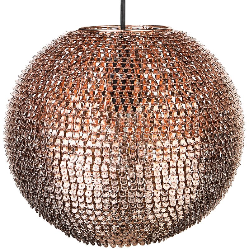 Modern Glam Pendant Lamp Light Copper Scale Round Shade Glossy Metal Seine