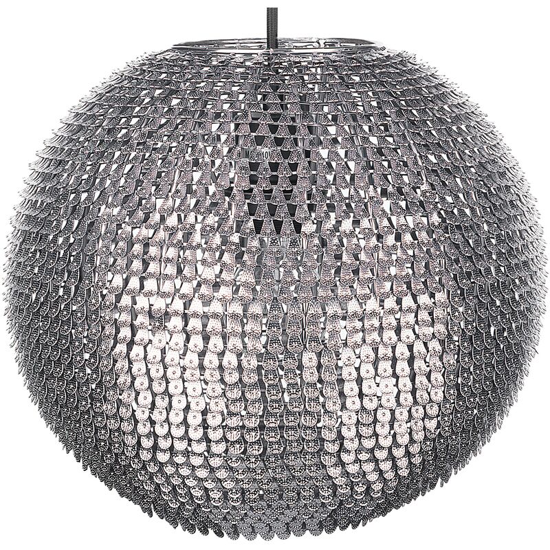 Modern Glam Pendant Lamp Light Silver Scale Round Shade Glossy Metal Seine