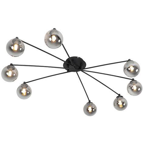 Modern Ceiling Light Black 8-Light with Smoke Glass - Athens