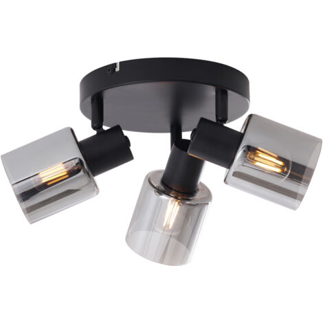 Modern Ceiling Light Black with Round Smoke Glass 3-Light - Cilin