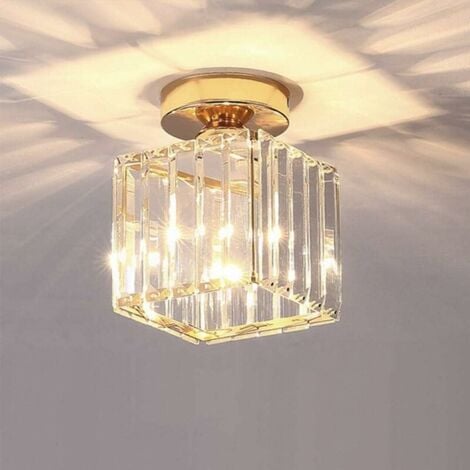 STOEX Modern Ceiling Light Chandelier Crystal and Metal Lampshade LED Pendant Light Lighting E27 Square Ceiling Lamp for Bedroom Living Room Hallway Kitchen Bathroom Dining Room Gold