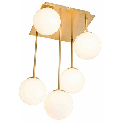 Modern Ceiling Light Gold with Opal Glass 5-Light - Athens
