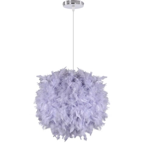 WOTTES Modern Ceiling Pendant Light Adjustable Hanging Lamp Indoor Chandelier Fluffy Feather Lamp Shade Grey