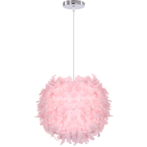 WOTTES Modern Ceiling Pendant Light Adjustable Hanging Lamp Indoor Chandelier Fluffy Feather Lamp Shade Pink