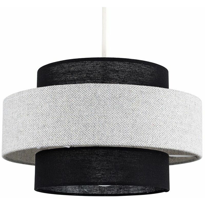 Minisun - Weaver Tiered Ceiling Pendant Light Shade - Black & Herringbone - Including LED Bulb