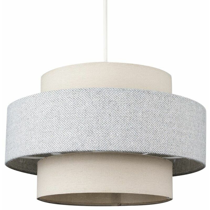 Weaver Tiered Ceiling Pendant Light Shade - Cream & Grey - No Bulb