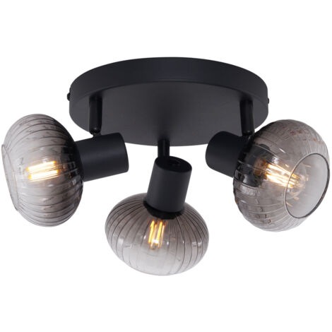 Modern Ceiling Spotlight Black with Round Smoked Glass 3-Light - Teddy