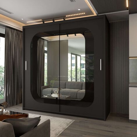 Modern Chelsea 2 Sliding Door Wardrobes with Mirror - Black/Black 150cm