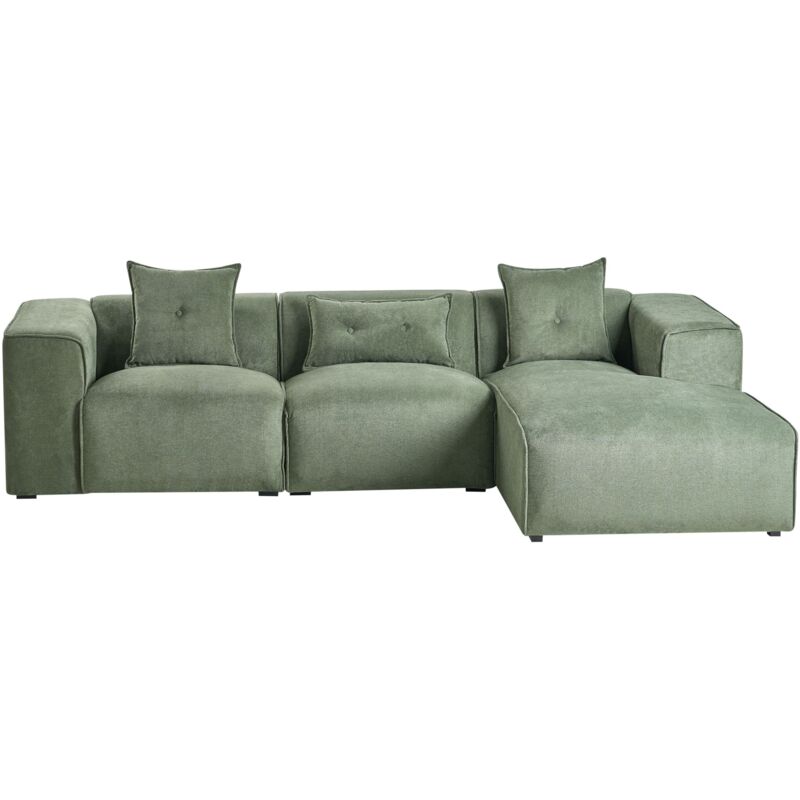 Beliani - Left Hand Corner Sofa Chenille Upholstery Extra Scatter Cushions Dark Green Dolva
