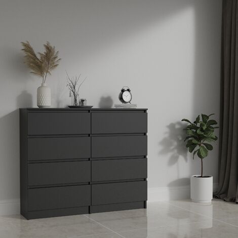 Modern Chest of 8 Drawers Bedroom Furniture Storage Bedside Table Cabinet Black