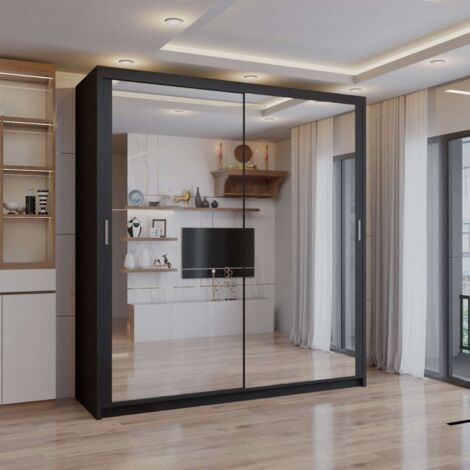 Modern Chicago Double Sliding Door Wardrobe Mirror - Black120cm