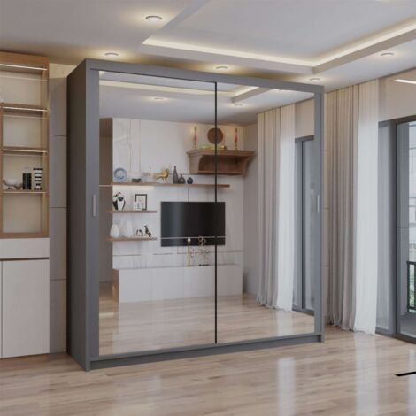 Modern Chicago Double Sliding Door Wardrobe Mirror - Grey90cm