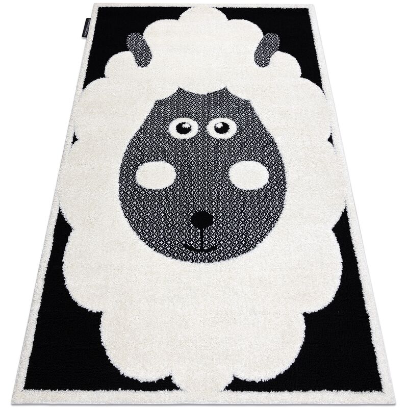 Modern children's carpet joy Sheep, for children - structural two levels of fleece cream / black black 120x170 cm